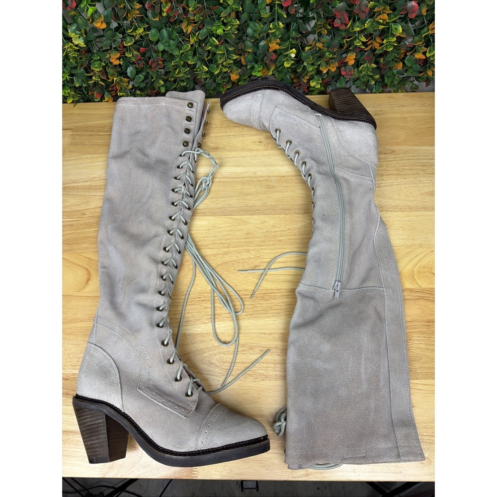 Jeffrey Campbell For Free People Joe 100% Leather Suede Lace Up Boot Gray 8.5